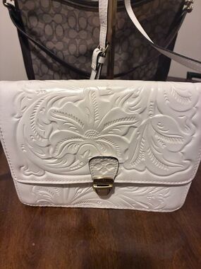 Patricia Nash White Embossed Floral Leather Crossbody